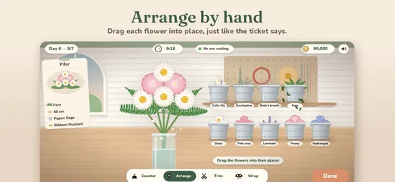 Arranging flowers from their buckets