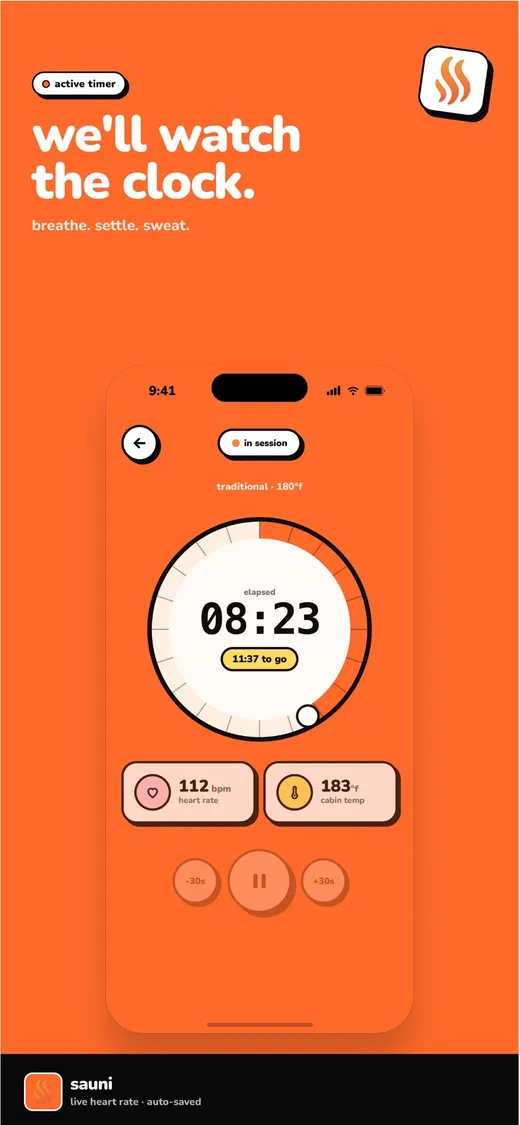 Sauni session timer at eight minutes twenty three